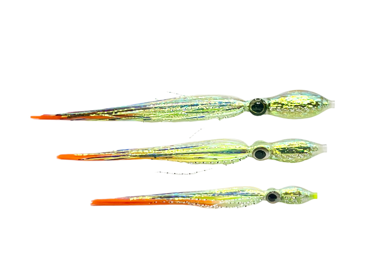 Big Eye Squid Series Chartreuse Chrome 4”-3”-2”
